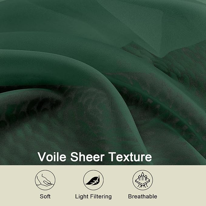 Hunter Green Sheer Curtains 84 Inches Long 2 Panels, Soft Airy Light Filtering - Image 7