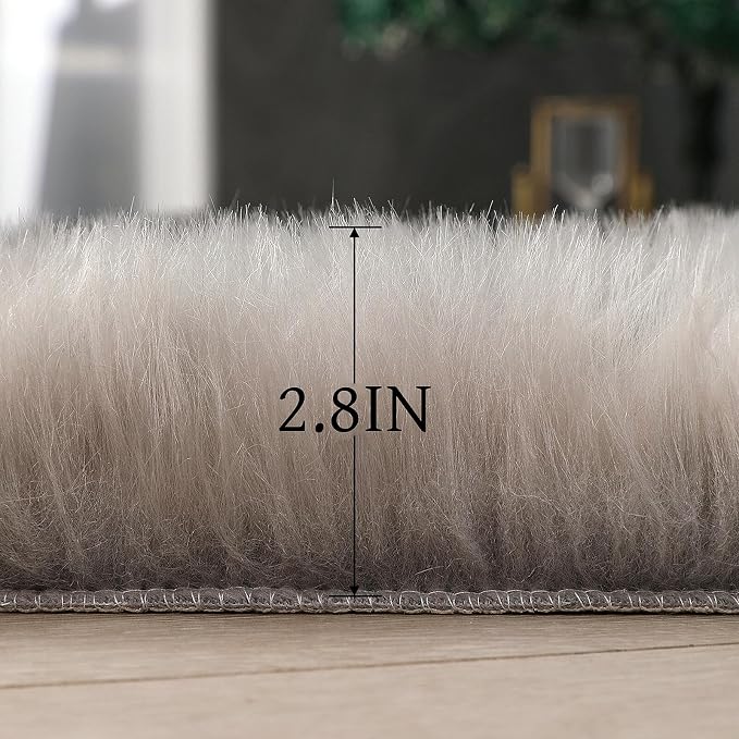 linmopm Faux Fur Rug Sheepskin Shag Fluffy Fuzzy Grey 3x4 ft Rugs - Image 2