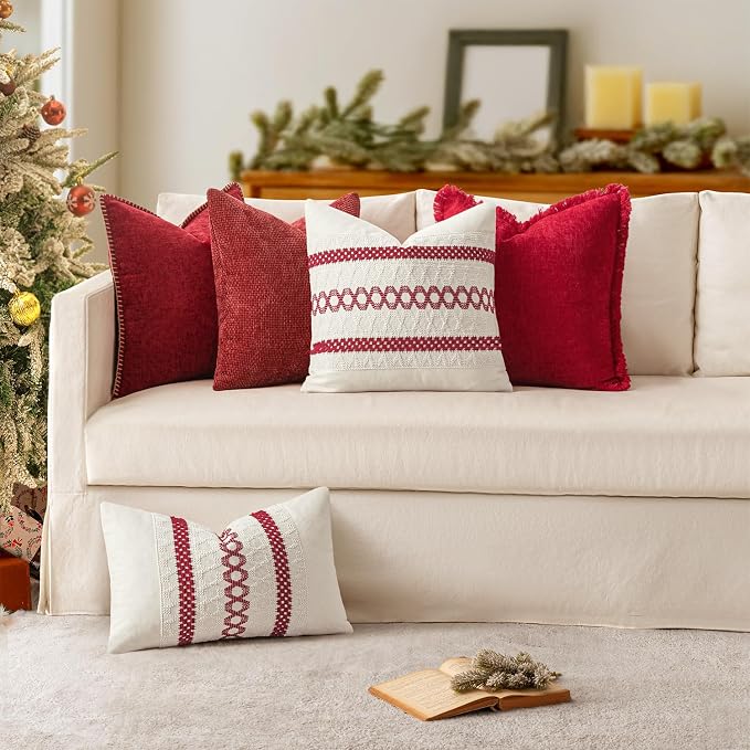 MIULEE Pack of 2 Christmas Pillow Covers 24x24 Inch Red Farmhouse Decorative - Image 4