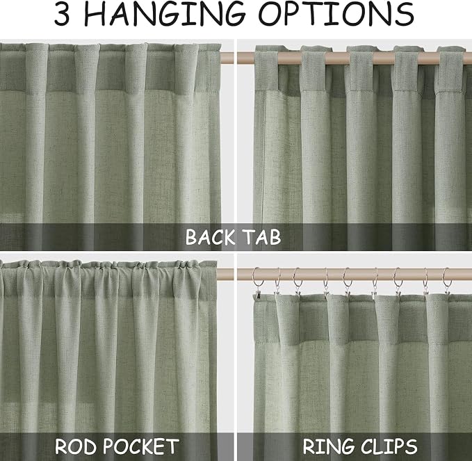 Desert Sage Linen Curtains for Living Room 94 Inches Long Light Filtering Semi - Image 2