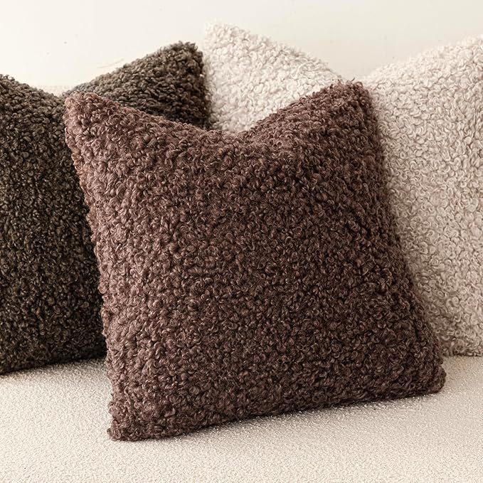 Foindtower 2 Pieces 26x26 Inch Red Brown, Faux Fur Throw Pillow Cover Accent Sherpa Furry Pillow Covers Fuzzy Soft Pillowcases Cozy Sheepskin Decorative Fleece Cushion Case for Bed Couch Living Room