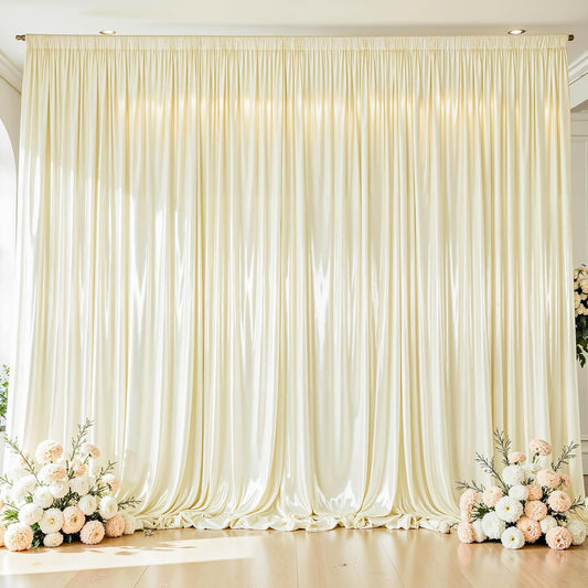 Champagne Satin Backdrop Curtains 2 Panels - Glitter Photo Drapes for Baby Shower, 10x10FT Shimmer Back Drop Cloth, Wrinkle Free for Birthday Party Prom Wedding Stage Background