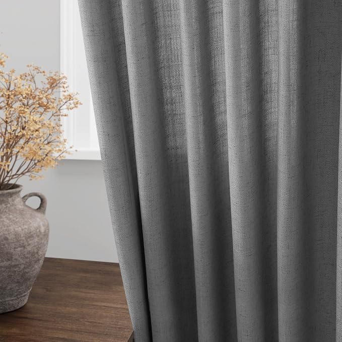 Dark Grey Linen Curtains 90 Inch Length 2 Panel Set - Image 4