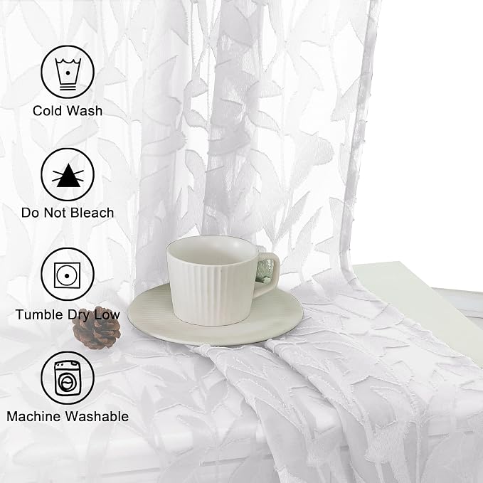 Lecloud Leia 2 Panels Sheer White Curtains 63 Inch Length - Image 8