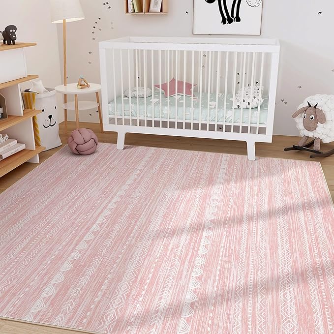Nakagishi Pink Rugs for Bedroom Girls: 8x10 Washable Boho Large Neutral Cute - Image 5