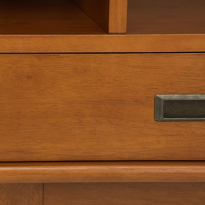 SIMPLIHOME Draper 22 inch Mid-Century Modern 6 Cubbie Bookcase with Drawer (Set of 2) in Teak Brown for The Living Room, Study Room and Office