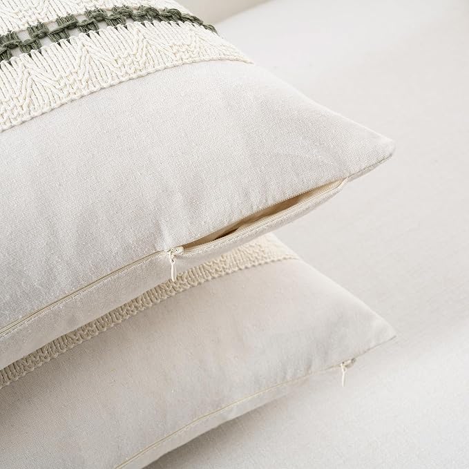 Fancy Homi Set of 1 Boho Olive Green Decorative Throw Pillow Cover 18x18 Inch - Image 3