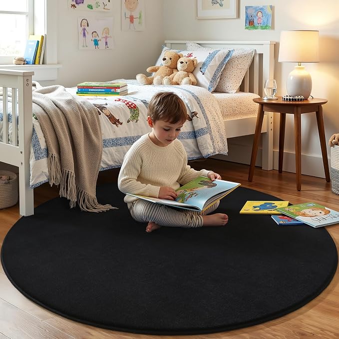 Amearea Black Round Area Rugs 5ft Washable Circle Rugs - Image 2