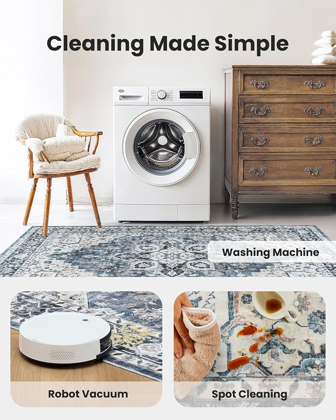 AMADA HOMEFURNISHING 2'6"x8' Washable Area Rug, Low-Profile Entryway Rug - Image 7