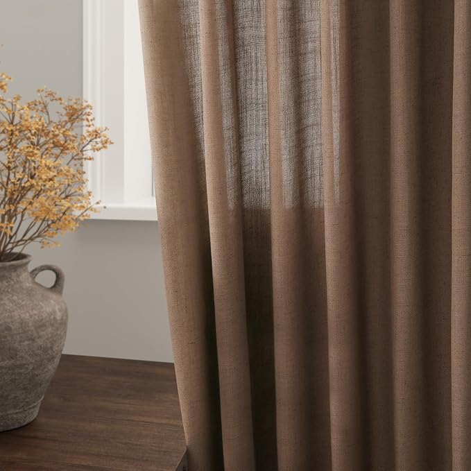 Caramel Brown Linen Curtains 84 Inches Long - Image 3