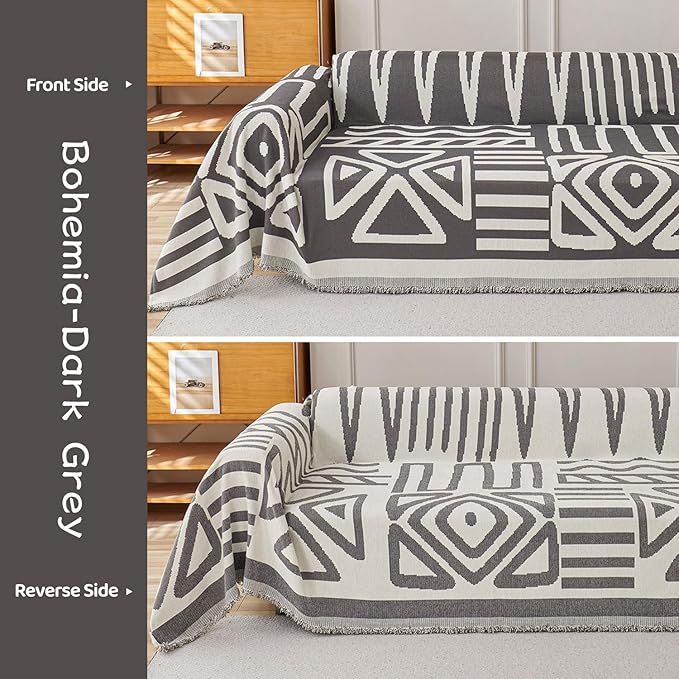 STACYPIK Boho Geometric Dark Grey Sofa Cover Chenille Couch Cover for Dogs Washable Armchair Slipcover for Living Room Sectional Sofa Cover for 2 Cushion Couch Sofa Jacquard Sofa Cover Decor-71X90IN
