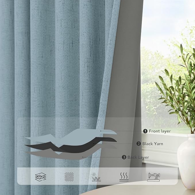 Dusty Blue Blackout Curtains for Nursery 54 Inch Length 2 Panel Chic Linen Look - Image 4