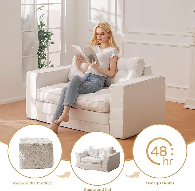 YOSHOOT Loveseat Sleeper Sofa,55" Convertible Sofa Bed Couch Futon Couches for Living Room,3-in-1 Pull Out Floor Couch with Backrest and Pillows