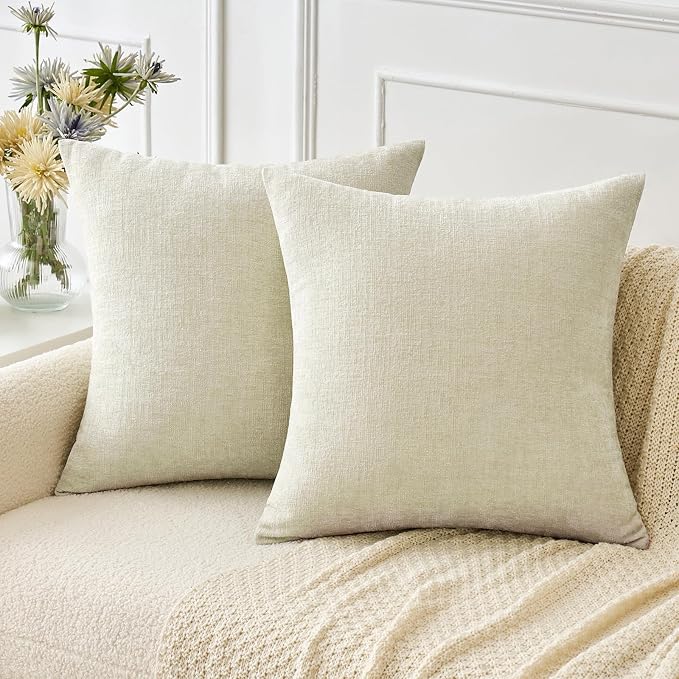 MIULEE Pack of 2 Cream Throw Pillow Covers 16x16 Inch Soft Chenille Pillow by MIULEE