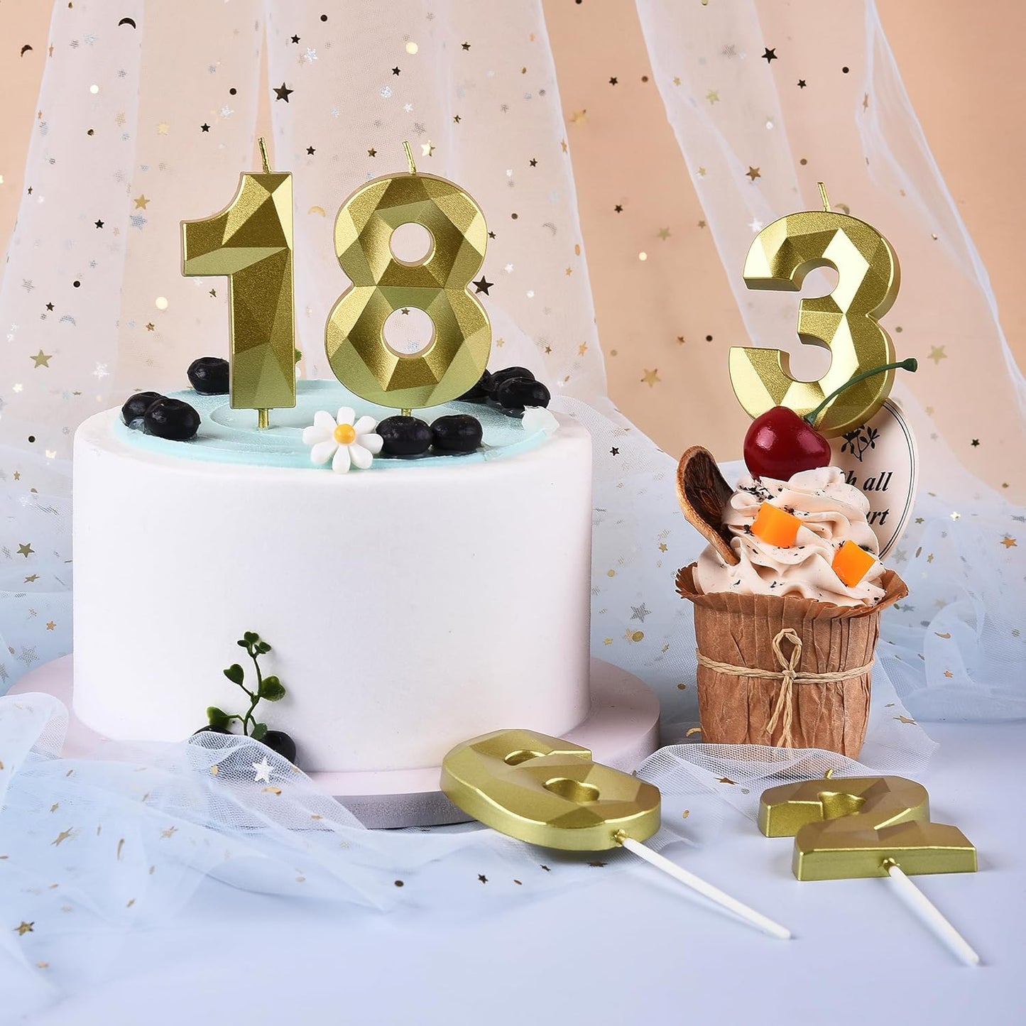 PHD CAKE 2.76 Inch Crystal Gold 5 Number Birthday Candles, Gold Cake Candles for Party Celebration