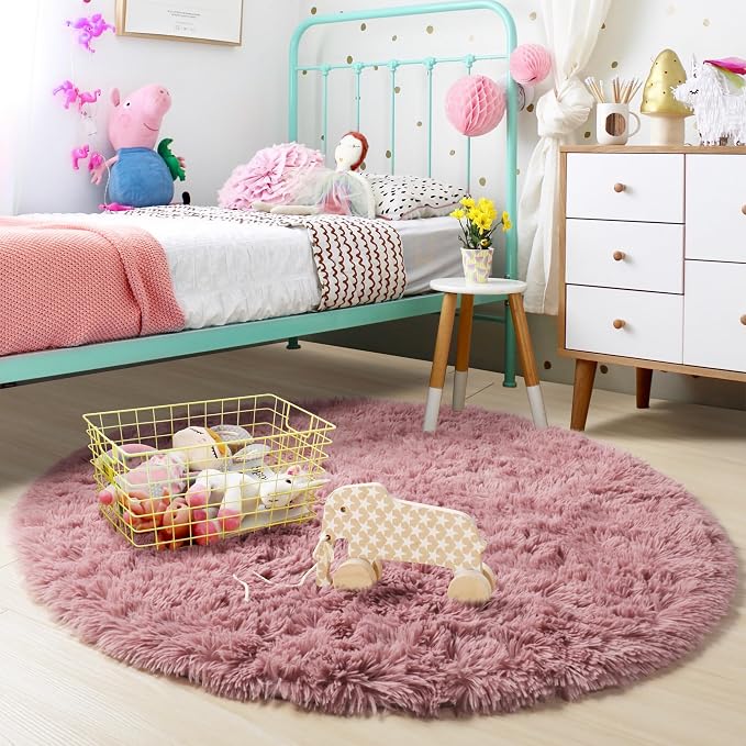 Amdrebio Blush Fluffy Round Rug 4Ft - Image 7
