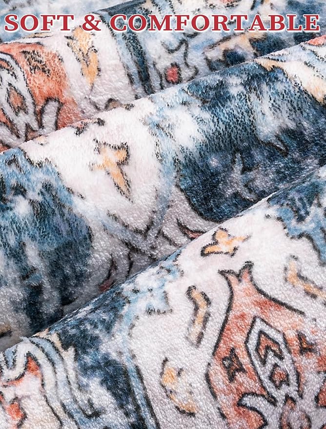 SERISSA Boho Washable Runner Rug, 2x5 Rug Non-Slip Vintage Blue Orange Hallway - Image 5