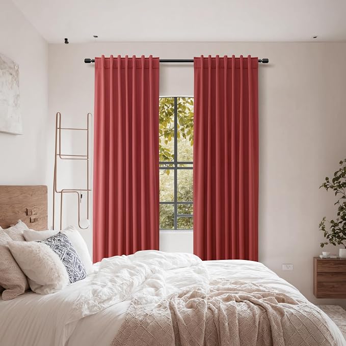 Guken Red 100% Blackout Linen Curtains 120 Inch Length 2 Panels Set - Image 8
