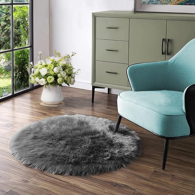 Latepis Dark Grey Rugs for Living Room Round Rugs 6ft Fluffy Circle Fuzzy Shag - Image 7