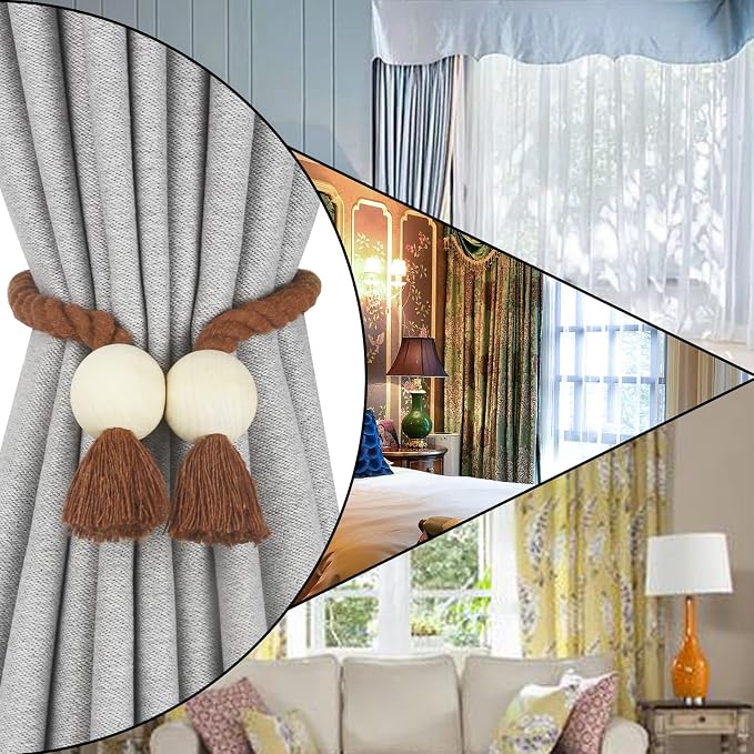 2 Pack Magnetic Curtain Tiebacks Cotton Hand Woven Tie Back Decorative Rope - Image 6