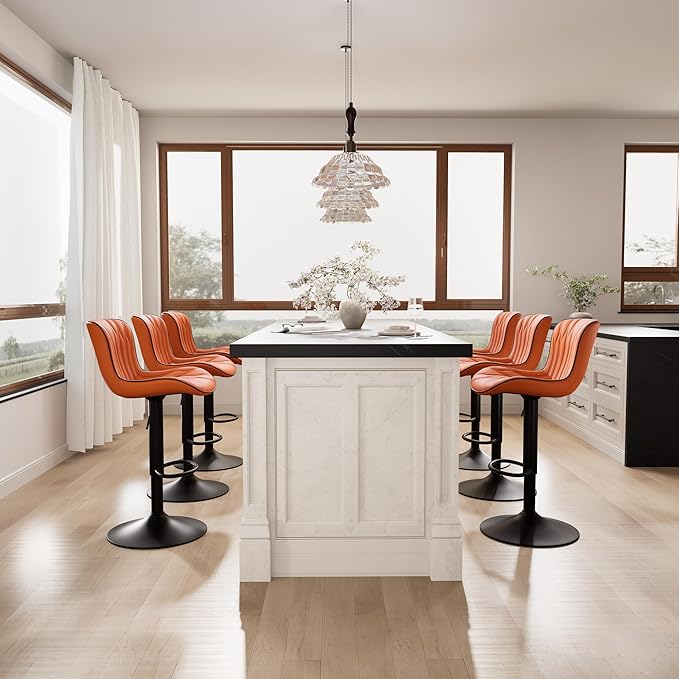 YOUNIKE Single Orange Bar Stools Modern Swivel Counter Height Bar Chair with Back Adjustable Kitchen Island Faux Leather Padded Barstools taburetes de bar Breakfast sillas para barra de cocina 1PCS