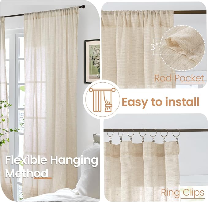 BGment Natural Linen Curtains 48 Inch Length - Image 6