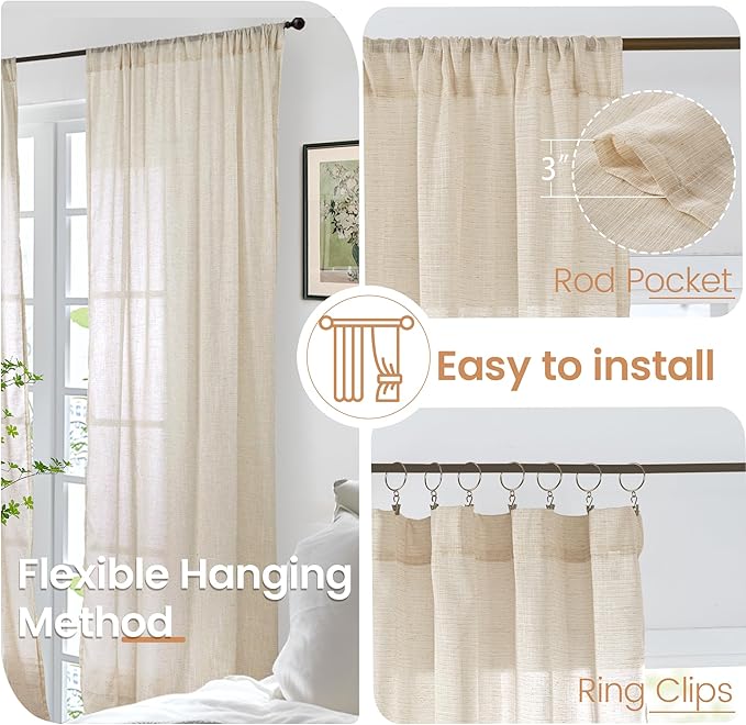 BGment Short Natural Sheer Linen Curtains 30 Inch Length - Image 6