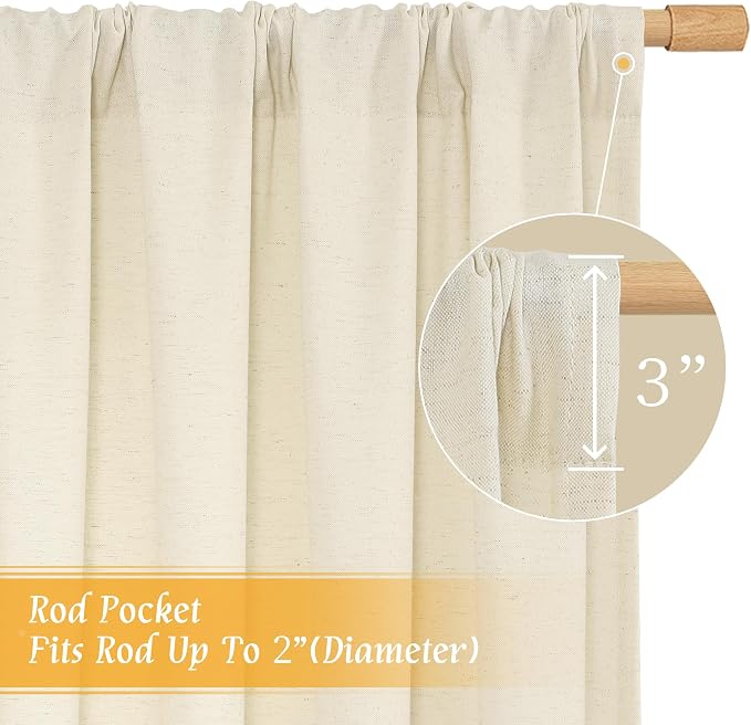 LAMIT Light Beige Linen Semi Sheer Curtains 45 Inch - Image 3
