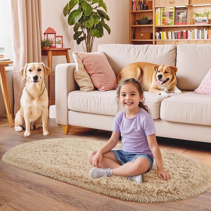 Pionblank Fluffy Area Rug for Bedroom 2.6'x5.3', Shag Oval Rug for Bedside - Image 5