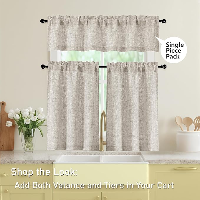 Valances for Windows, Light Filtering Faux Linen Textured Small Short Valance - Image 6