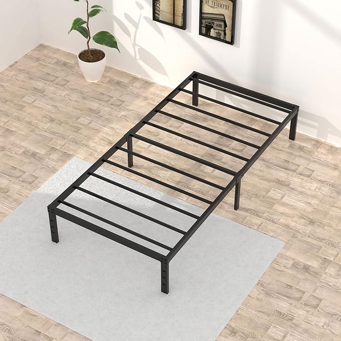 16 Inch Narrow Twin Bed Frame 30x75 No Box Spring Needed, Metal Platform 75x30 Narrow Twin Bed Frames, Eassy Assembly 3,500 lbs Heavy Duty Bedframes, Black