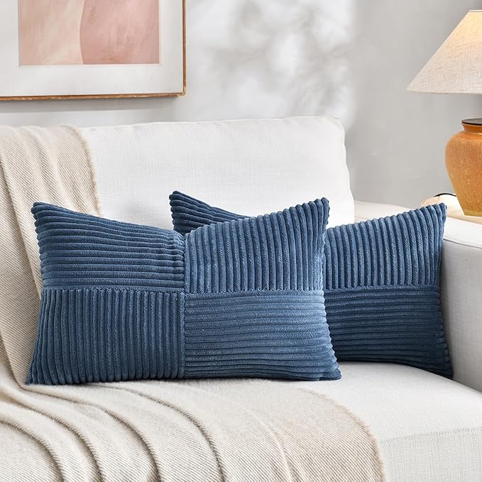 Fancy Homi 2 Packs Dusty Blue Lumbar Decorative Throw Pillow Covers 16x28 Inch by Fancy+Homi