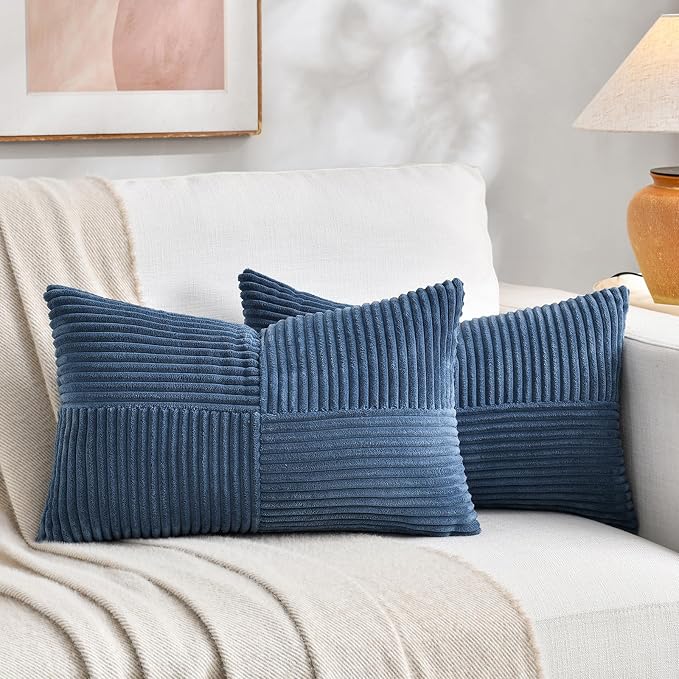 Fancy Homi 2 Packs Dusty Blue Lumbar Decorative Throw Pillow Covers 12x20 Inch by Fancy+Homi