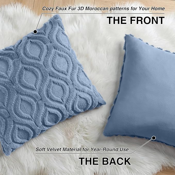 decorUhome Throw Pillow Covers 20x20 Inch Set of 2, Soft Plush Faux Wool Dusty - Image 8