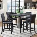 KEIKI 5-Piece Counter Height Dining Table Set with Square Table and 4 Upholstered Chair, for 4 Person, Classic Style Crystal Decoration Wooden Table Set, Easy Assembly, for Kitchen, Dining Room, Black