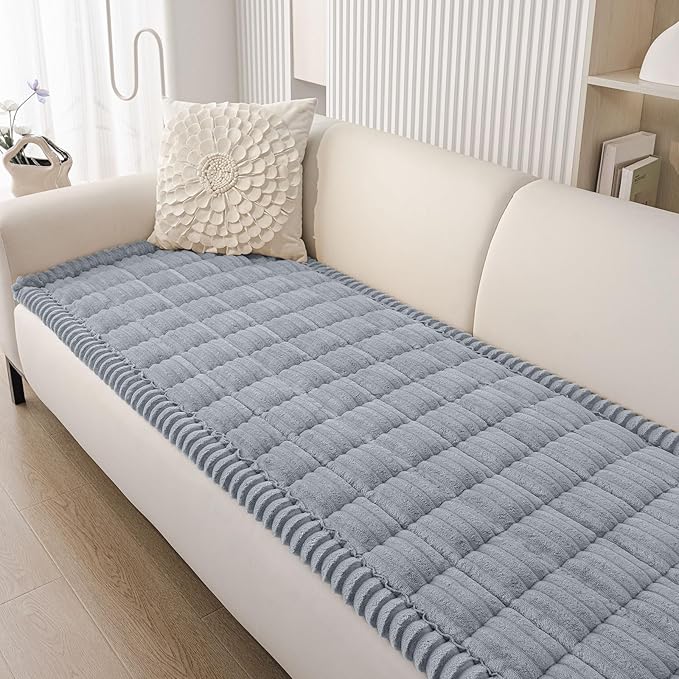 Smiry Couch Cover for Dogs Washable, Non Slip Fuzzy Pet Couch Covers for 3 Cushion Sofa Pet Friendly, Thick Soft Sofa Slipcovers Cushion Protector (Grey, 27.6" x 70.9")
