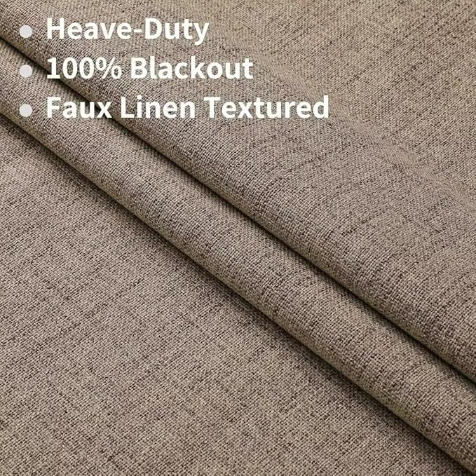 Joydeco Natural Linen Curtains 90 inch Length 2 Panels Set Burg 100% Blackout Patio Door Curtain Room Darkening Sliding Door Curtains Thermal Insulated Back tab Rod Pocket(105x90 inch, Linen)