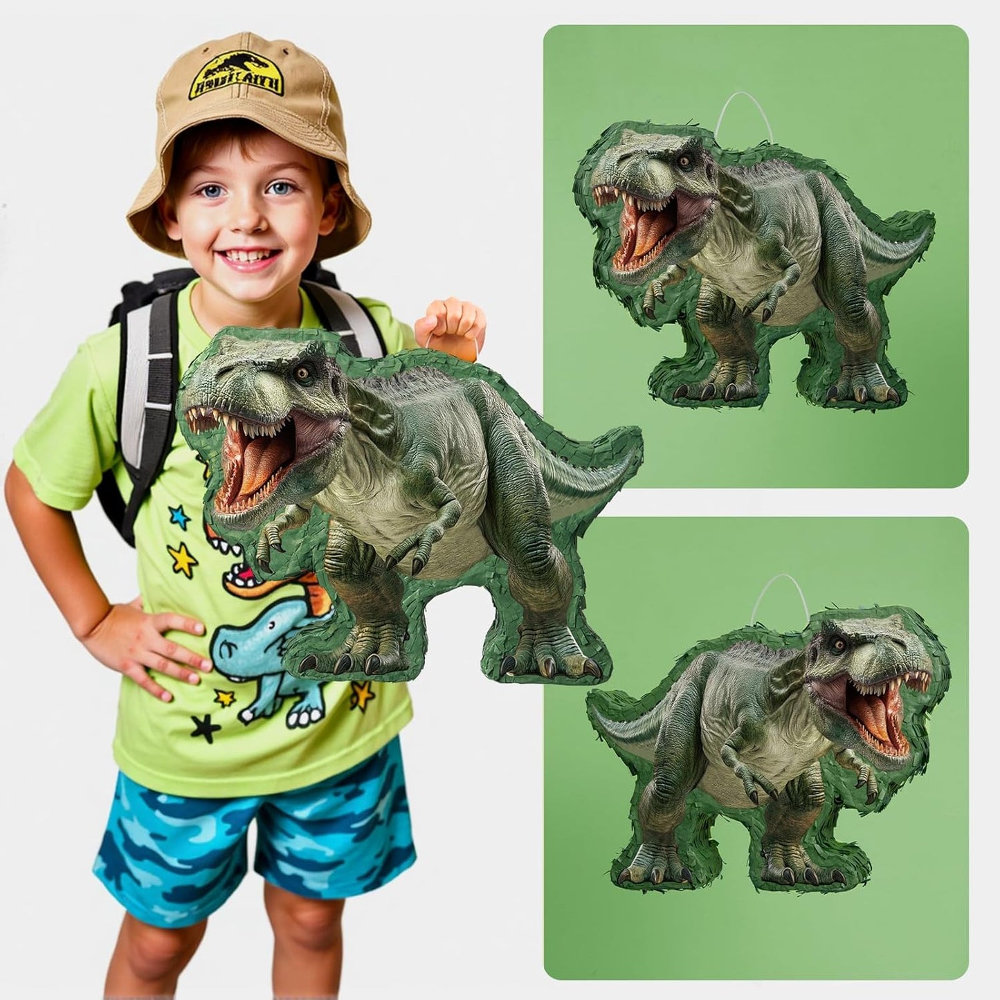 WERNNSAI Dinosaur Piñata - Jungle Dinosaur Piñata Bundle with Blindfold and Bat for Kids Boys Jungle Dinosaur World Birthday Party Decorations Family Games Dino Theme Party Supplies