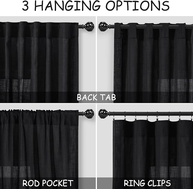 Black Linen Curtains 80 inches Long - Image 3