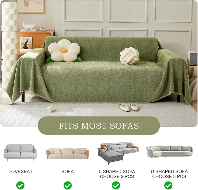 STACYPIK Christmas Breathable Matcha Green Couch Covers Minimalist Sofa Cover Scratch Resistant Herringbone Couch Protector for 3 Cushion Couch L Shape Cover Futon Cover Decorative for Couch-71X150IN