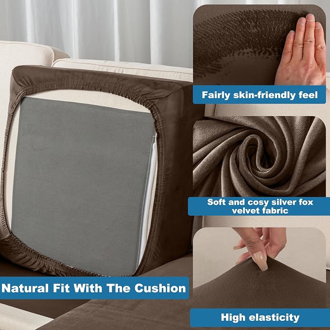 Couch Cover 3-Piece Elastic Velvet Couch Cushion Covers & Chaise Slipcovers - Image 4
