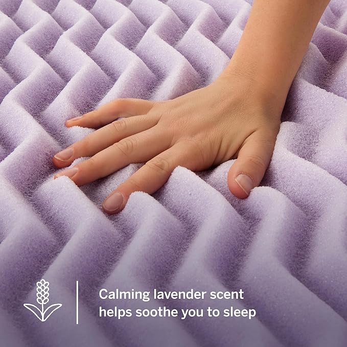 Lucid Lavender Infused 3 Inch Memory Foam Mattress Topper - Twin Size - Plush Feel - 5 Convoluted Zones - CertiPUR Certified - New Home Owner & Dorm Room Essentials