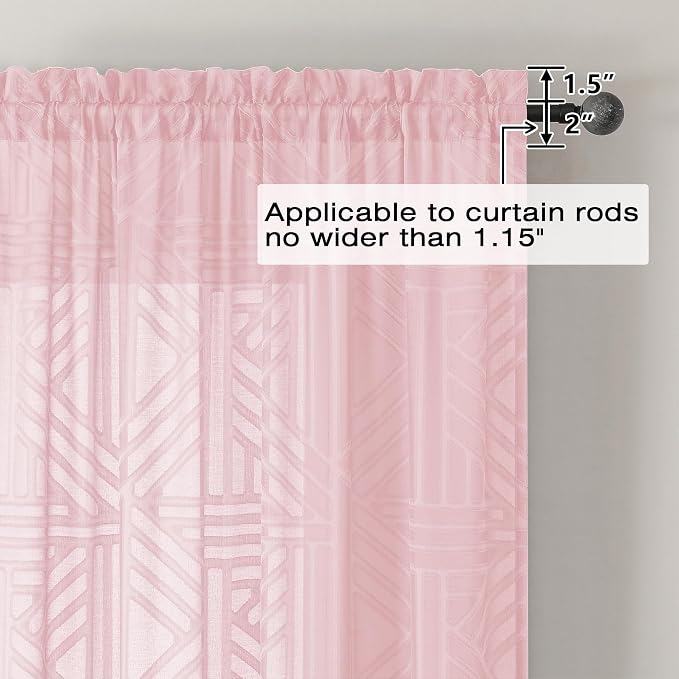 Simplebrand Blush Sheer Kitchen Curtains 36 Inch Length Tier Curtains 2 Panels - Image 4