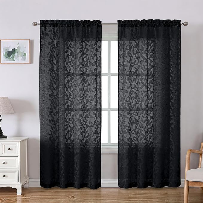 Lecloud Leia Black Sheer Curtains by Lecloud