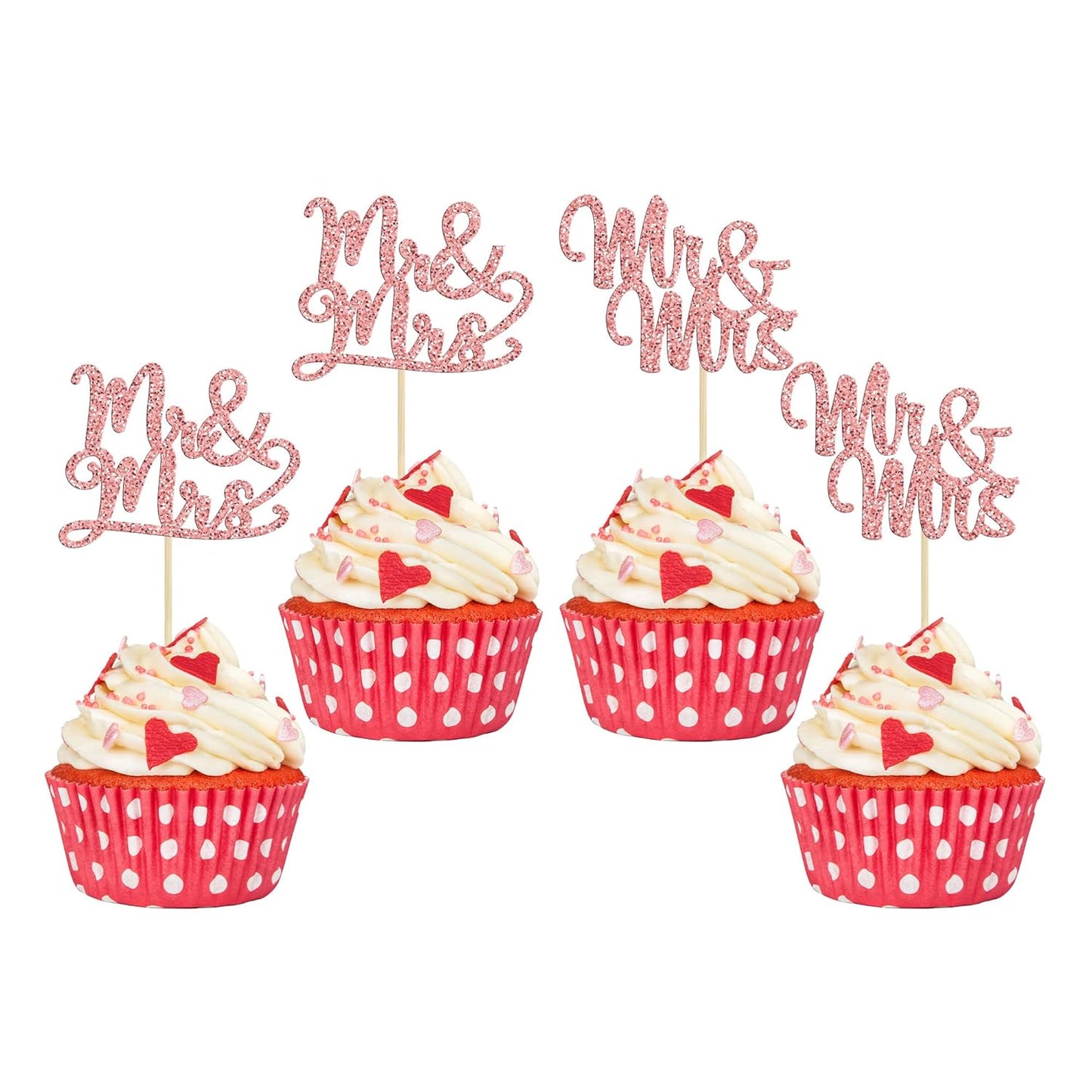 Gyufise Rose Gold Mr & Mrs Cupcake Toppers Love Cake Decorations for Wedding & Bridal Shower Party Supplies