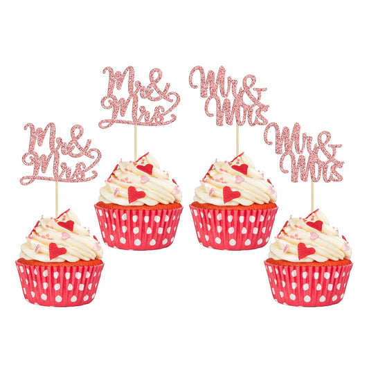 Gyufise Rose Gold Mr & Mrs Cupcake Toppers Love Cake Decorations for Wedding & Bridal Shower Party Supplies
