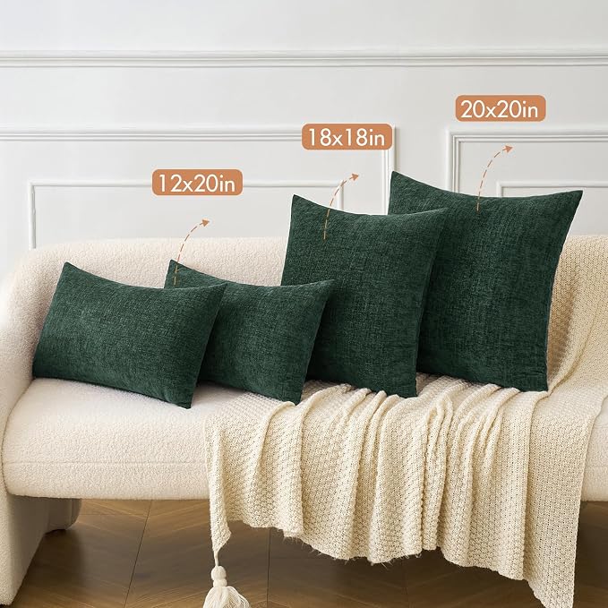 MIULEE Pack of 2 Green Throw Pillow Covers 20x20 Inch Soft Chenille Pillow - Image 5