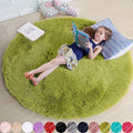 Grass Green Round Rugs 5Ft for Bedroom, Fluffy Shaggy Circle Area Rugs for Kids by Amdrebio