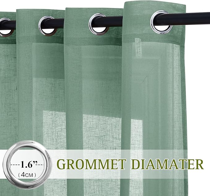 NICETOWN Linen Blend Flax Semi Sheer Window Curtains, Grommet Vertical Drapes - Image 2