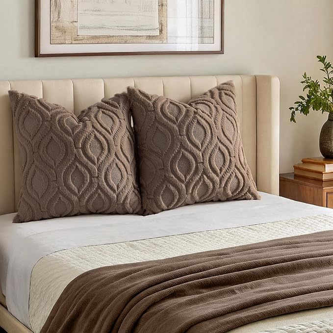 decorUhome Throw Pillow Covers 26x26 Inch Set of 2, Soft Plush Faux Wool Brown - Image 7